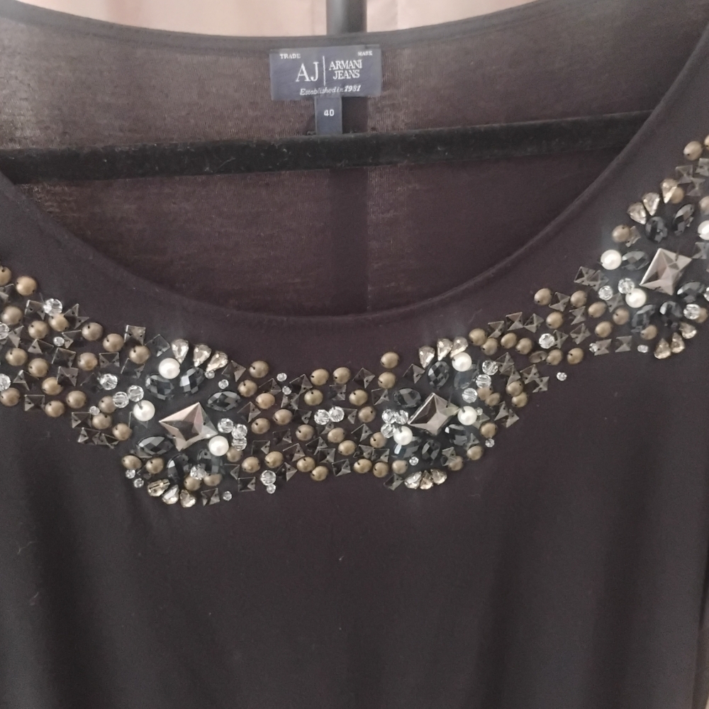 Armani Jeans Rhinestone Gems Short Sleeve Black Top Size 40, SZ S - Picture 5 of 7